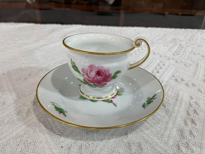 【現貨】德國Meissen梅森粉玫瑰系列咖啡杯碟 兩件套，稀