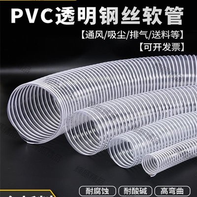 現貨 PVC透明鋼絲軟管木工雕刻機PU除塵吸塵管伸縮波紋管排風管0.63mm透明pu管-可開發票