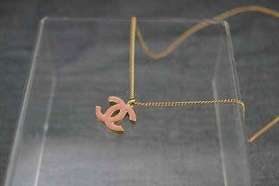 Chanel vintage香奈兒復古粉色cc標誌金色項鍊