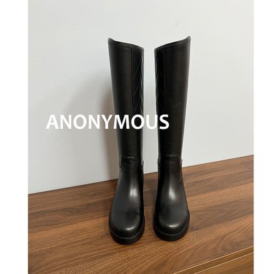 依一~：現貨【Anonym】高品質~版型超正ins拼色粗跟騎士靴女時尚不過膝高筒靴