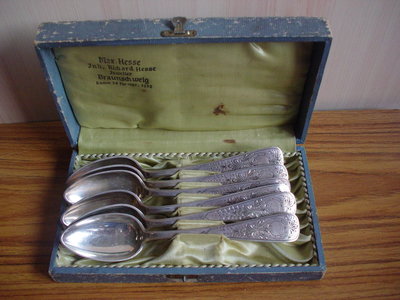 德國古董800純銀湯匙，共6支盒裝，品相超優，保存完美，值得珍藏【A162】