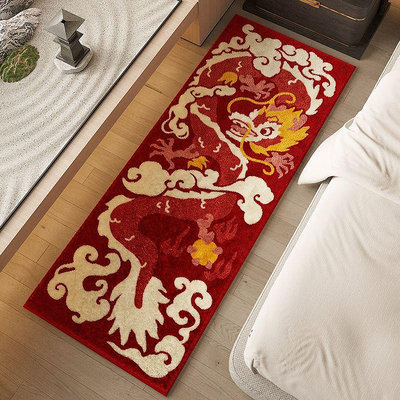 ‹新年地墊› 新中式龍年  地毯  仿羊絨臥室床邊毯高級感客廳  地毯  新年紅色加厚地墊