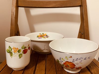早期 水果大湯碗+橘色小花深碗+草莓杯子 金義和製 老杯子 復古 古味 早期 普普風 擺飾 非大同瓷器