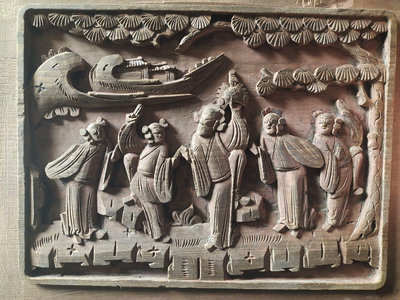 精工五子奪魁木雕花板一片，工藝品相一流，材質紅豆杉。的朋 古董 老貨 收藏 【聚寶軒】-399