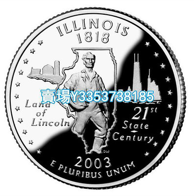 全新美國25分硬幣 50州紀念幣 2003年D版伊利諾伊州 24.3mm 紙幣 錢幣 紀念幣【古幣之緣】1661