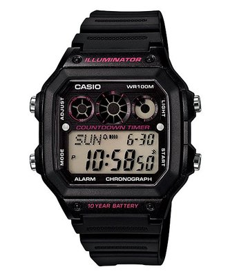 【金台鐘錶】CASIO 卡西歐 10年電力 防水100米、世界時間、計時碼錶、9組計時器 AE-1300WH-1A2