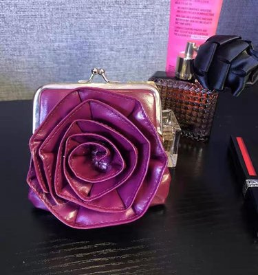 全新 紫色 立體玫瑰花 釦式零錢包
