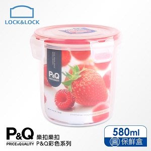 【樂扣樂扣】P&Q系列色彩繽紛保鮮盒/圓形580ML草莓紅~適用於微波爐低溫、中溫加熱食物，另有350ML