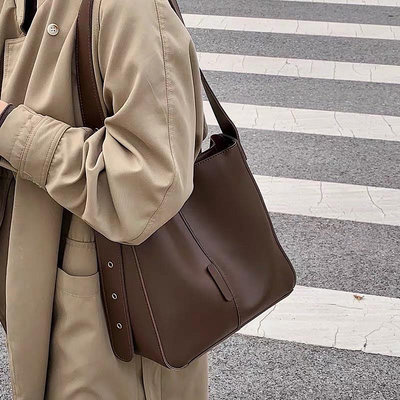 女士手提包配素色皮革手提包辦公室交叉肩帶上學韓國時尚
