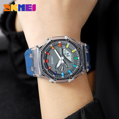 Skmei 2100 戶外運動男士手錶防水防震數字手錶簡約彩色 LED 顯示屏手錶 reloj hombre