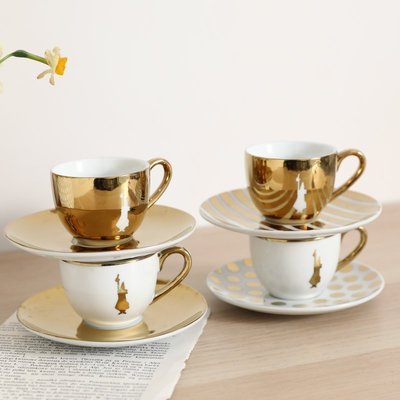 現貨熱銷-出口意大利Bialetti金色陶瓷Espresso意式濃縮咖啡杯碟套裝