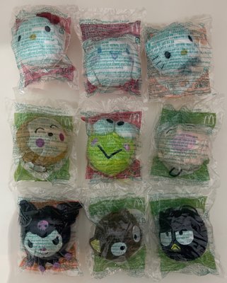 龍廬-自藏出清麥當勞兒童餐玩具-2007年麥當勞hello kitty &amp; friends扭蛋派對三麗鷗角色玩偶9入一套