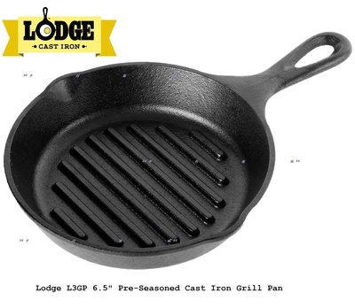 全新美國原裝-LODGE 6.5吋 圓形橫紋鑄鐵煎鍋/牛排鍋 - L3GP - *平行商城*