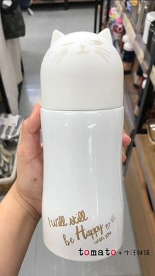 ˙ＴＯＭＡＴＯ生活雜鋪˙日本進口雜貨人氣立體貓咪造型曲線瓶保溫保冰瓶 水壺 水杯組合(預購)