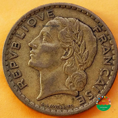 銀幣1946年法國5法郎鋁青銅硬幣 31mm 大幣 自由女神A外國老錢幣美幣