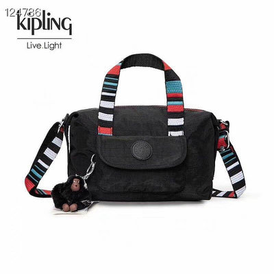 新款熱銷 Kipling 猴子包 KI6305 亞麻黑拼彩色背帶 手提肩背斜背包 輕量 休閒 防水 限量