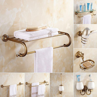 全銅仿古浴巾架歐式毛巾架浴室衛生間收納置物架復古衛浴掛件套裝