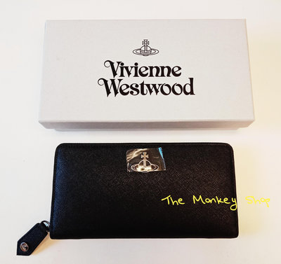 義大利製 全新正品 Vivienne Westwood 經典款 土星Logo 黑色真皮長夾