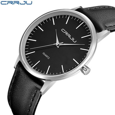 現貨 CRRJU/卡俊 2117男士休閑皮帶手錶 復古商務簡約超薄手錶時尚男錶