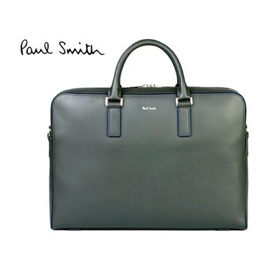 Paul Smith  ( 灰色×藍色)  真皮 手提包 肩背包 公事包 紳士包 中性款｜100%全新正品｜特價!