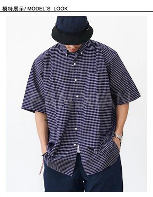 現貨BEAMS JAPAN 21ss 日產紅繩男寬鬆小格紋格子短袖襯衫Cityboy偏大