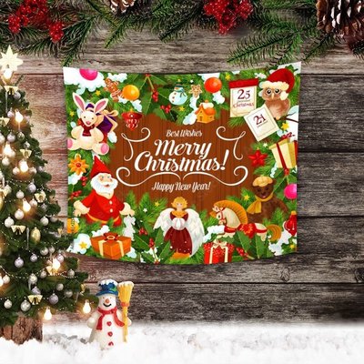 150x130cm聖誕掛毯背景牆布節日裝飾背景布聖誕老人聖誕樹掛布-星紀