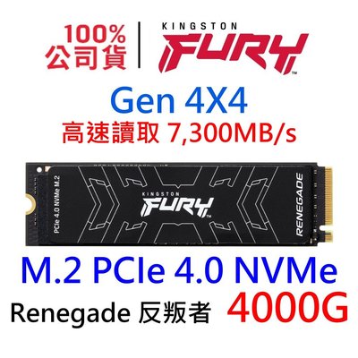 金士頓 FURY Renegade 4TB PCIe GEN4 NVMe M.2 SSD固態硬碟 SFYRD/4000G