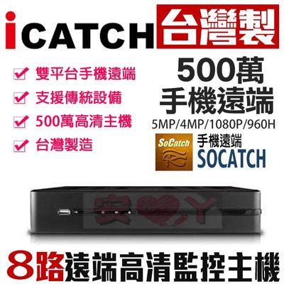 icatch H.265 可取 8路 4聲 AHD 5MP 500萬 台灣晶片 台灣製 監視器 KMQ-0828EU