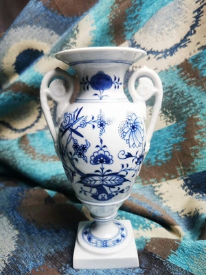 【二手】梅森 Meissen 藍洋蔥花瓶 古董 老貨 收藏 【錦繡古玩】-58