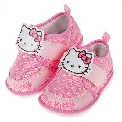 童鞋(12.5~15公分)HelloKitty凱蒂貓粉色布質兒童嗶嗶學步鞋C9U826G