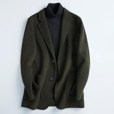 羊絨外套大衣男秋冬短款高級感黑色加厚保暖風衣雙面呢子毛呢大衣