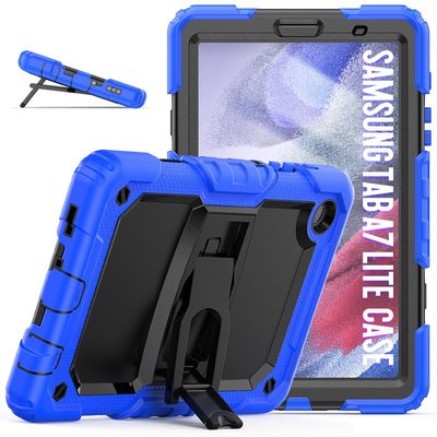GMO 2免運Apple蘋果iPad mini 4 5代7.9吋撞色矽膠PC支架保護套含背帶防摔殼藍色防摔套