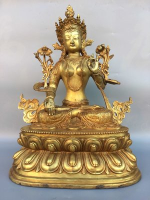 銅鎏金白度母佛像，重6.4公斤，85080R
