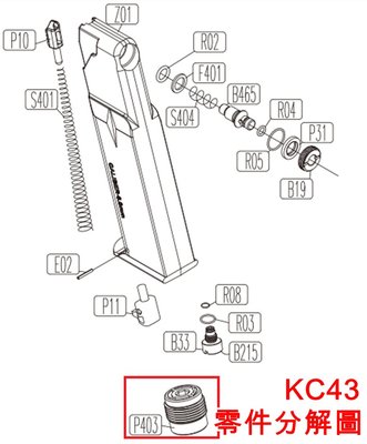 [01] KWC 零件編號 P21 彈匣底內件 ( CO2 鋼瓶 SP2022 小沙鷹 PT24/7 MP40 M11