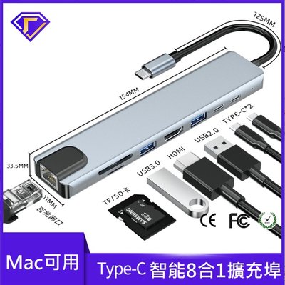 Macbook 專用 Type C八合一擴充埠 USB-C 轉接器 Mac TypeC擴充座 (M1晶片可用)