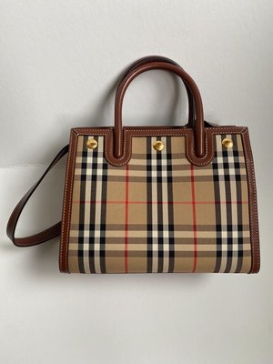 ❤️ 可議價 免運 ❤️ BURBERRY Title - Vintage 經典格紋棕色皮革手提包 肩背包 兩用包