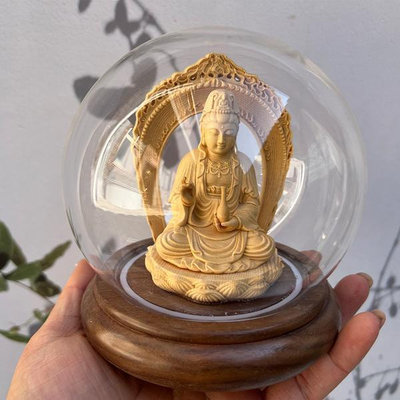 檜木雕刻媽祖釋迦牟尼凈瓶觀音大日如來佛祖關公財神爺玻璃罩擺件