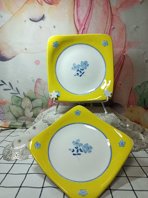 日本進口 日本瓷器 光峰 菜碟 黃色 青花 黃色 青花內