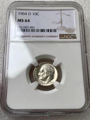 【二手】 NGC-MS64 美國1964年10分銀幣 90%高銀年份的1590 錢幣 紙幣 硬幣【奇摩收藏】