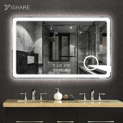 【現貨】Yishare智能浴室鏡led帶燈觸摸屏防霧鏡子廁所洗漱臺衛生間鏡掛墻