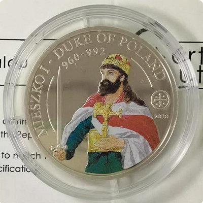 帕勞 2010年 波蘭公爵梅科什 10元 1/2盎司彩色精制紀念銀幣 銀幣 錢幣紀念幣【悠然居】47