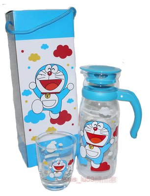 【台灣製】哆啦A夢 小叮噹 精品【哆啦A夢耐熱玻璃水壺杯組 1250ml (玻璃水瓶 水杯)】Doraemon