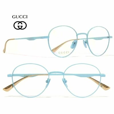 Gucci ►（ Blue 淺藍色框×淡金色）鈦金屬 貓眼框型 眼鏡 光學鏡框 中性款｜100%全新正品｜特價!
