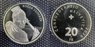 全新2022年瑞士羅傑·費德勒20法郎紀念銀幣- UC# 211-原廠塑封裝