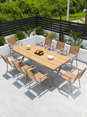 WAN戶外桌椅庭院 休閑組合塑木家具防腐木花園咖啡廳仿柚木桌椅