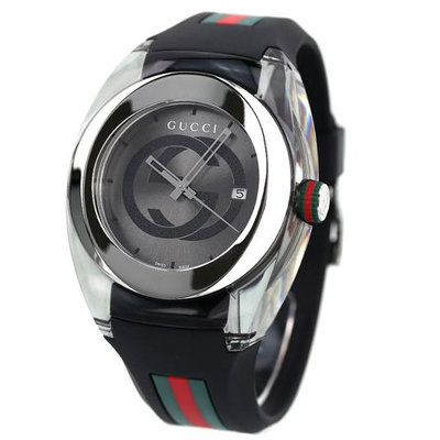 GUCCI YA137116 古馳 手錶 46mm 灰銀色面盤 黑色膠錶帶 男錶