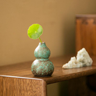 陶瓷創意小葫蘆花器擺件茶室禪意引香爐功夫茶茶寵小號花插配件