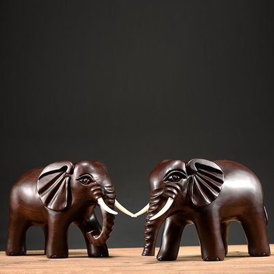 黑檀木雕大象擺件實木招財風水象客廳木頭吸水象紅木雕刻工藝品~特價