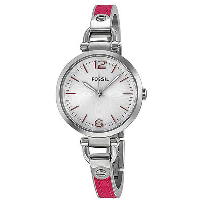 FOSSIL 防刮礦物水晶鏡面 粉色時區 不鏽鋼鋼帶 石英 女性腕錶 #4087 (一元起標 無底價)