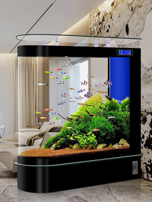 子彈頭魚缸家用客廳中大型魚缸水族箱玻璃落地屏風隔斷生態金魚缸
